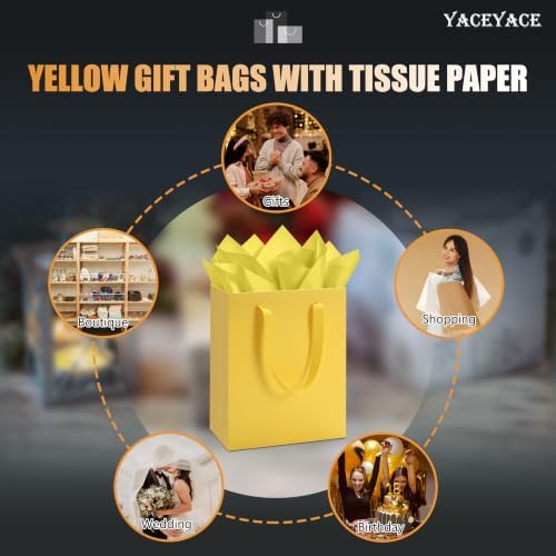 YACEYACE Yellow Gift Bags 20Pack, Yellow Gift Bags with Tissue Paper - Image 7