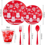 KIRE 150PCS Christmas Plastic Plates Dinnerware - Santa Claus Christmas Plates with Red Silverware include 25Dinner Plates 25Salad Plates 25Forks 25Knives 25Spoons 25Cups - Image 4