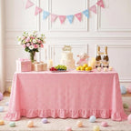 Eternal Beauty Gingham Ruffled Tablecloth Pink White 60x120 Farmhouse - Image 2