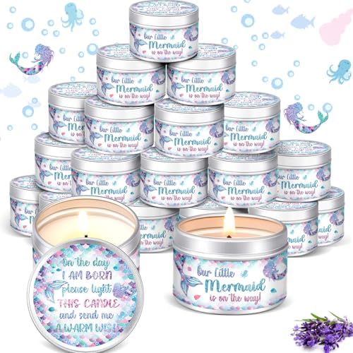 MTLEE Mermaid 24 Pcs Baby Shower Party Favors Candles Lavender Scented Baby Shower Favors for Guests Rustic Tealights Candles Gender Reveal Return Gifts(Colorful, 1.2 oz) by CelebrateEveryMoment