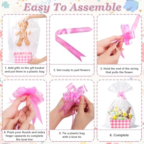 Funnymoom 24 Pcs Pastel Basket for Gifts Empty Pastel Colors Plaid Gift Basket Empty to Fill with Handle, Transparent Bag and Bow for Macaron Wedding Birthday Summer Party Favor Supplies, 9.8x6.5'' - Image 4