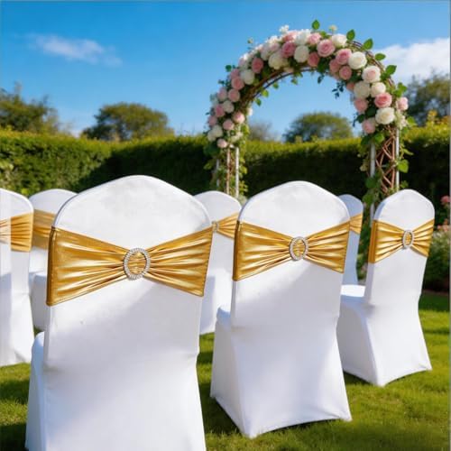 Gold Chair Sashes 50 Pack, Elastic Gold Chairs Bows Bands with Buckle Slider for Wedding Party Birthday Christmas Decor - Image 3