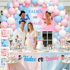 Fades Or Braids Gender Reveal Party Decorations Kit With 4.9 x 3.3 ft Backdrop Banner Balloon Garland Cake Topper Cupcake Toppers Sash And Letter Banner For Baby Shower Celebration - Image 3