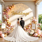GALLETY 7.2FT Ivory Round Backdrop Cover with String Lights, Adjustable Fit for 5FT–7.2FT Circle Arch Stands, 4 Metal Clips & 24 Clear Clips, Circle Backdrop Cover for Wedding, Birthday & Baby Shower - Image 5