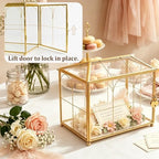 Glass Wedding Card Box with Slot and Lock, Gold Card Box - Image 7