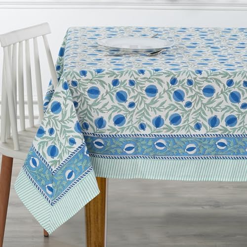 Ridhi Queen Blue Hand Block Print Cotton Rectangle Tablecloth 90 x 60 Inch - Image 5
