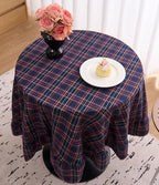 vctops Christmas Navy Plaid Ruffle Table Cloth, Farmhouse Cotton Linen Tablecloth, Washable Table Cover for Round Table Baby Shower Kitchen Party Wedding Decor (Navy,70") - Image 3