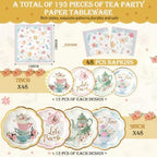Yungyan 193 Pcs 48 Set Floral Tea Party Supplies, Tea Party Plates and Napkins Set with Tablecloth, Disposable Handle Teacups and Saucers for Birthday Wedding Bridal Shower Decorations (Elegant Style) - Image 2