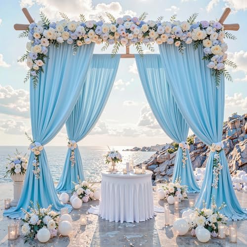 30 ft x 10 ft Wrinkle Free Baby Blue Backdrop Curtains for Parties, 6 Panels 5 ft x 10 ft Polyester Light Blue Photo Backdrop Drapes for Birthday Wedding Party Baby Shower Photography - Image 3