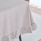 vctops Farmhouse Coffee Plaid Ruffle Table Cloth, Boho Cotton Linen Tablecloth, Washable Table Cover for Rectangle Table Baby Shower Kitchen Party Wedding Decor (Coffee,55"x118") - Image 5
