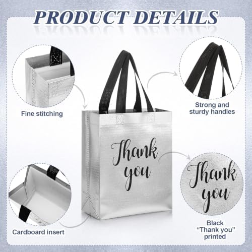Fumete 100 Pcs Silver Glossy Thank You Gift Bag with Handles - Image 4