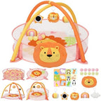 7-in-1 XL Large Baby Play Gym Mat, Tummy Time Mat, Baby Gym & Ball Pit, Baby Activity Mat with Milestone Cards & 6 Detachable Toys for Sensory Motor Skill, Lion by Unknown