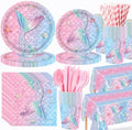 Funnymoom 452 Pcs Mermaid Party Decorations Include Sea Mermaid Paper Plates Napkins Cups Tablecloth Cutlery Straws Ocean Tableware for Baby Shower Birthday Party Supplies by Funnymoom