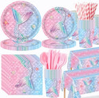 Funnymoom 452 Pcs Mermaid Party Decorations Include Sea Mermaid Paper Plates Napkins Cups Tablecloth Cutlery Straws Ocean Tableware for Baby Shower Birthday Party Supplies by Funnymoom