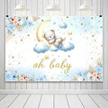 10x8FT Baby Shower Backdrop Oh Baby Sign Blue Bear Moon Star Cloud Background for Boys Girls Kids Gender Reveal Party Decorations Family Photo Booth Props by RiePoiia