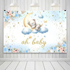10x8FT Baby Shower Backdrop Oh Baby Sign Blue Bear Moon Star Cloud Background for Boys Girls Kids Gender Reveal Party Decorations Family Photo Booth Props by RiePoiia