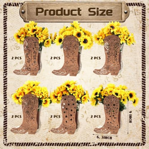 Cinnvoice 12 Pack Wooden Cowboy Boot Centerpieces, Western Flower Boxes - Image 3