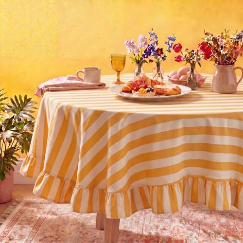 Tudomro Striped Tablecloth, Round, Mustard, Ivory, 60'' X 60'' by Tudomro