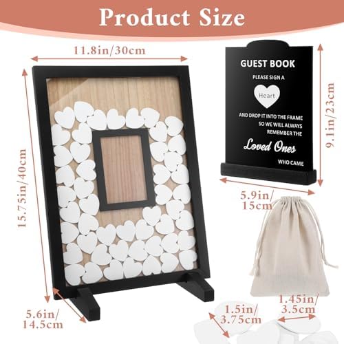 Wedding Guest Book Alternatives, Rustic Wedding Guest Book Sign Reception Drop Box with 100 Wooden Picture Frame Hearts for Wedding Anniversary Birthday Party (Black) - Image 2
