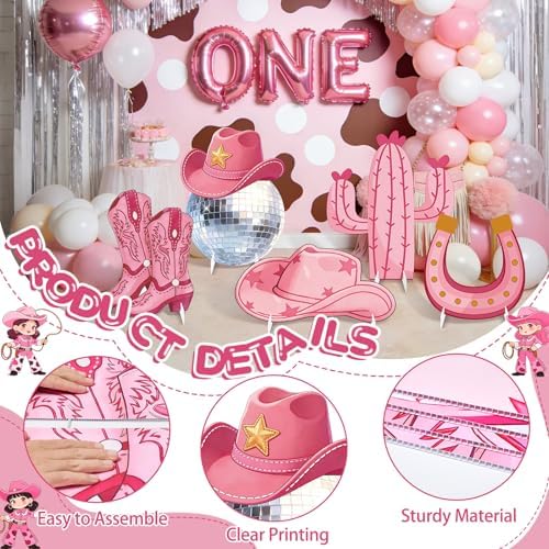 5 Pcs Large Disco Cowgirl Cardboard Cutouts, Pink Western Cowgirl Stand up Party Yard Signs Decoration for Last Disco Coquette Bachelorette Rodeo Birthday Party Supplies Photo Booth Props - Image 5