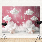 10x7ft Cloud Backdrop Sky Starry Star White Pink Photography Background Baby Shower Banner for Girl Baby Birthday Party Decoration Newborn Photoshoot Prop Cake Smash Photo Booth Prop - Image 5
