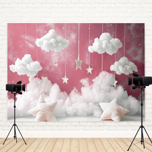 10x5ft Cloud Backdrop Sky Starry Star White Pink Photography Background Baby Shower Banner for Girl Baby Birthday Party Decoration Newborn Photoshoot Prop Cake Smash Photo Booth Prop - Image 5