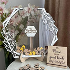 Personalized Wedding Wooden Guest Book: Creative Acrylic Custom Name Alternative Inserts Box DIY Custom Rustic Wedding Heart Drop Guest Book for Graduation Anniversary Wedding Decor (Flower Hexagon) by Drawelry