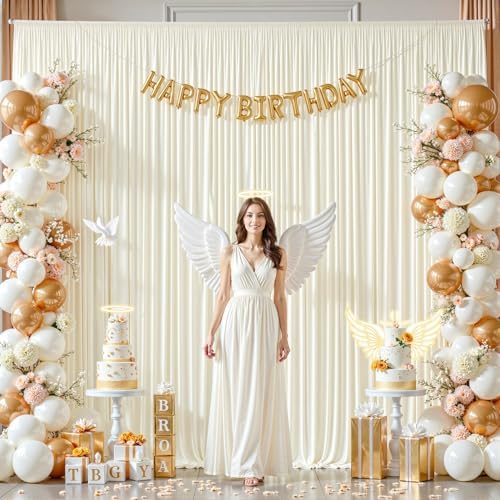 16ftx10ft Wrinkle Free Ivory Backdrop Curtain - 10 Feet Photography Backdrop Drapes, Silky Polyester Back Drop Cloth for Wedding Baby Shower Balloon Arch Background - Image 2
