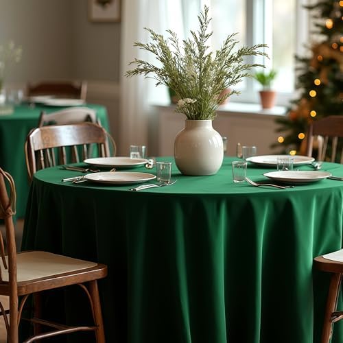 sancua Round Tablecloth 90 Inch Fit 30-72 Inch Tables, 8 Pack Hunter Green - Image 4