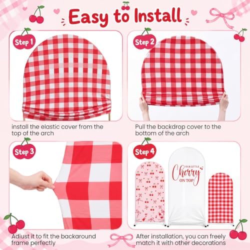 Tingjoo 3 Pcs Our Little Cherry on Top Baby Shower Arch Backdrop Cover - Image 3