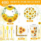 Pickmesh 400 Pcs Sunflower Party Supplies Paper Plates and Napkins Serve 50 - Image 2