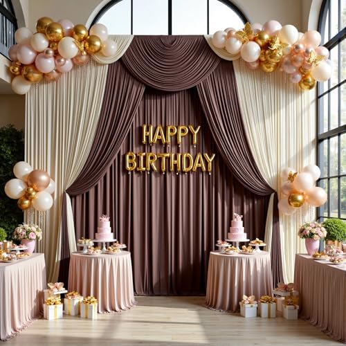 30ftx15ft Brown Backdrop Curtains for Parties, Wrinkle Free Polyester Brown Photo Backdrop Drapes 6 Panels 15 ft Long Back Drop Cloth for Wedding Birthday Photography Background Party - Image 5