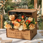 OurWarm Personalized Wedding Card Box with Names & Date Laser-Cut Engraving by OurWarm