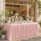 Wish Care Blush Pink Polyester Table Clothes for 4 Foot Rectangle Tables, Wrinkle Free Fitted Table Cover with Pleated Ruffle Table Skirt for Birthday Party Wedding Trade Show Event Display - Image 2