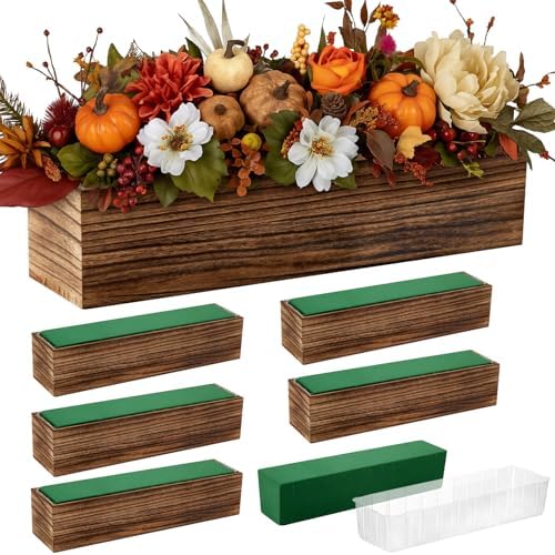 Dandat 6 Set Wood Rectangle Boxes 16x4 Inch Rustic Planter with Liner by Dandat