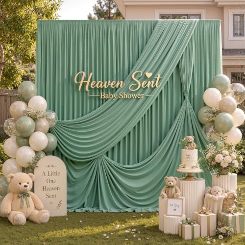10 ft x 40 ft Sage Green Backdrop Curtains for Parties, Wrinkle Free Sage Green Photography Backdrop Drapes for Wedding Boys Birthday Baby Shower Bridal Shower Party - Image 3