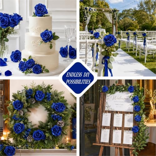 HyeFlora 30 PCS Blue Roses Artificial Flowers, Fake Roses with Stem Realistic Silk Roses for Wedding Bouquets Table Centerpieces Arrangement Baby Shower Home Decor Anniversary Birthday Gift for Her - Image 2