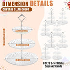 Patelai 8 Packs 3 Tier Acrylic Cake Stand with Round Holder 3 Tier Serving Tray Acrylic Crystal Cupcake Stand Holder for Home Wedding Birthday Baby Shower Tea Party Favors(Clear, Silver Crown) - Image 3