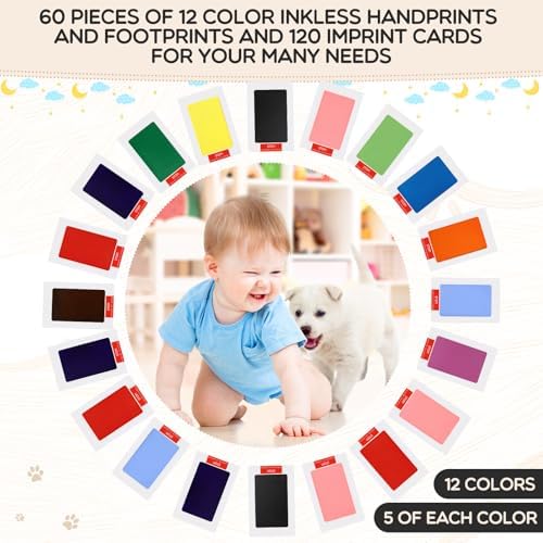 Jetec 60 Set Inkless Hand Footprint Paw Print Kit Ink Pad, 12 Colors - Image 5