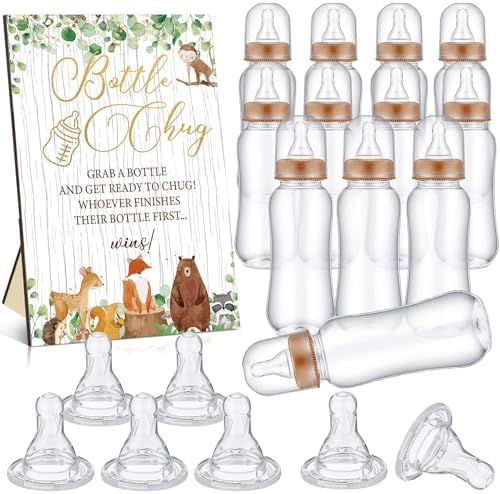Trelaco 12 Pcs Woodland Animal Baby Shower Game Bottle Chug Wooden Sign Set by TrelaCo