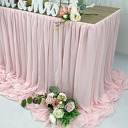 Pooling and Floating Chiffon Table Skirt, 6FT 9FT 14FT Sheer Tablecloth, Baby Shower, Birthdays, Wedding Table Skirt (Blush Pink, 9FT) - Image 4