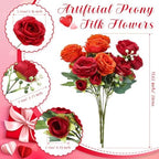 Geosar 8 Bundles Artificial Peonies Flowers,Orange, Deep Red - Image 2