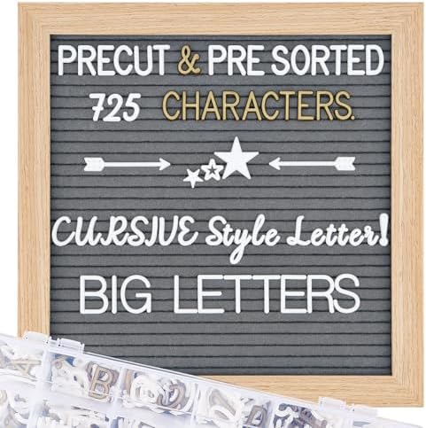 Grey Changeable Felt Letter Board, 10x10 Inch, 725 Pre-Cut & Sorted Letters, First Day of School, Classroom Decor, Message Sign by Obliviscar