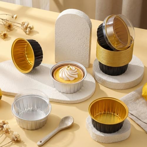 200 Pack Aluminum Cupcake Liners with Lids,Black Silver,Plain - Image 2