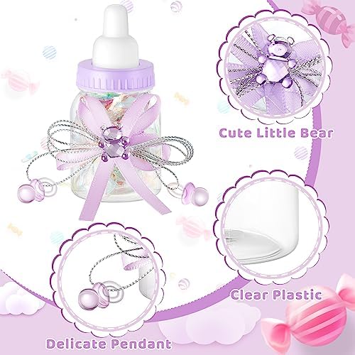 Nuenen 48 Pcs Baby Shower Milk Bottles with Ribbon Plastic Bear Candy Bottles Baby Shower Favors Gender Reveal Wedding Birthday Party Decorations (Purple) - Image 3