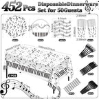 Potchen 452 Pcs Music Notes Plates Napkins Party Supply, White Black - Image 3