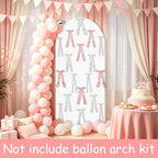 Pink Bows Arch Backdrop Cover Kit 6FT, Stretchy White Photography Background Stand Cover with 44 Satin Bows for Bridal Baby Shower Birthday Party 3D Bowknot Princess Photo Booth Decor - Image 3