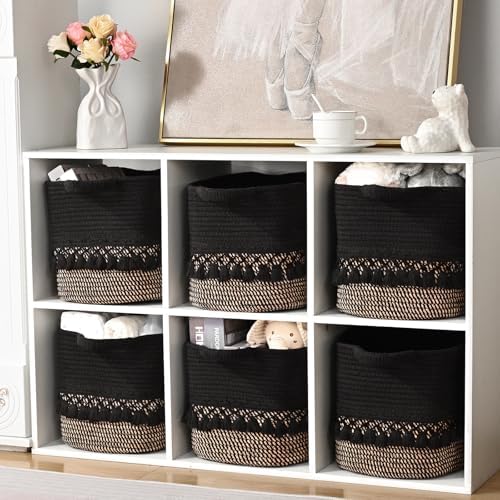 2 Pack Storage Basket for Shelves, Boho Cotton Rope Storage Bins with Heavy Tassel, Shelf Baskets Large Woven Baskets for Organizing, Cube Organizer Bins, Baby Laundry Basket for Clothes, Toys, Pets - Image 4