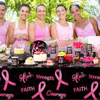 Funnymoom 452 Pcs Breast Cancer Awareness Decoration Black Pink Cure Faith Love Paper Plates Napkins Cups Tablecloth Cutlery Straws for Breast Cancer Awareness Month Women Charity Activities Supplies - Image 4