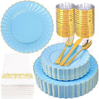 YOUBET 175PCS Light Blue Scalloped Plastic Plates for Party Wedding by YOUBET